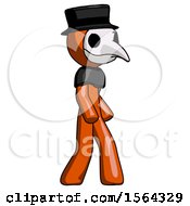 Poster, Art Print Of Orange Plague Doctor Man Walking Turned Right Front View