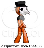 Orange Plague Doctor Man Walking Turned Right Front View