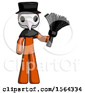 Poster, Art Print Of Orange Plague Doctor Man Holding Feather Duster Facing Forward