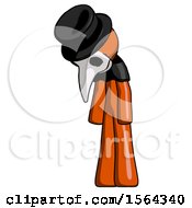 Poster, Art Print Of Orange Plague Doctor Man Depressed With Head Down Turned Left