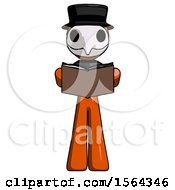 Orange Plague Doctor Man Reading Book While Standing Up Facing Viewer