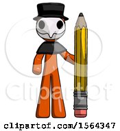 Poster, Art Print Of Orange Plague Doctor Man With Large Pencil Standing Ready To Write