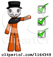 Poster, Art Print Of Orange Plague Doctor Man Standing By List Of Checkmarks