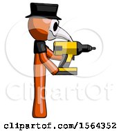 Poster, Art Print Of Orange Plague Doctor Man Using Drill Drilling Something On Right Side