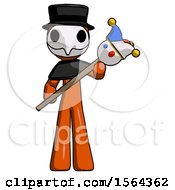 Poster, Art Print Of Orange Plague Doctor Man Holding Jester Diagonally