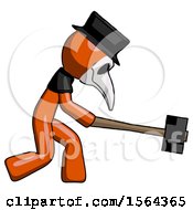 Poster, Art Print Of Orange Plague Doctor Man Hitting With Sledgehammer Or Smashing Something