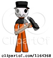 Poster, Art Print Of Orange Plague Doctor Man Holding Hammer Ready To Work