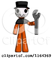 Poster, Art Print Of Orange Plague Doctor Man Holding Wrench Ready To Repair Or Work