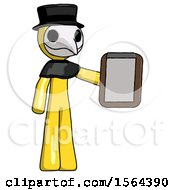 Poster, Art Print Of Yellow Plague Doctor Man Showing Clipboard To Viewer