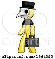Poster, Art Print Of Yellow Plague Doctor Man Walking With Briefcase To The Left