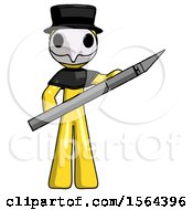 Poster, Art Print Of Yellow Plague Doctor Man Holding Large Scalpel