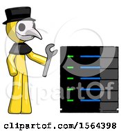 Poster, Art Print Of Yellow Plague Doctor Man Server Administrator Doing Repairs