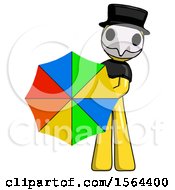 Poster, Art Print Of Yellow Plague Doctor Man Holding Rainbow Umbrella Out To Viewer