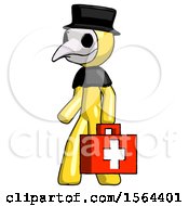 Poster, Art Print Of Yellow Plague Doctor Man Walking With Medical Aid Briefcase To Left