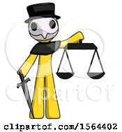Poster, Art Print Of Yellow Plague Doctor Man Justice Concept With Scales And Sword Justicia Derived