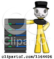 Poster, Art Print Of Yellow Plague Doctor Man With Server Rack Leaning Confidently Against It