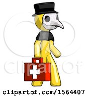 Poster, Art Print Of Yellow Plague Doctor Man Walking With Medical Aid Briefcase To Right