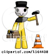 Poster, Art Print Of Yellow Plague Doctor Man Under Construction Concept Traffic Cone And Tools