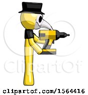 Poster, Art Print Of Yellow Plague Doctor Man Using Drill Drilling Something On Right Side