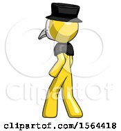 Poster, Art Print Of Yellow Plague Doctor Man Walking Away Direction Left View