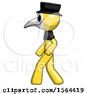 Poster, Art Print Of Yellow Plague Doctor Man Walking Left Side View