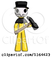 Poster, Art Print Of Yellow Plague Doctor Man Holding Hammer Ready To Work