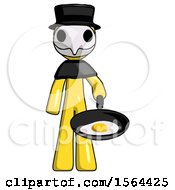 Yellow Plague Doctor Man Frying Egg In Pan Or Wok