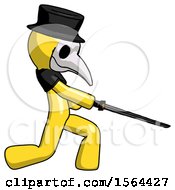 Poster, Art Print Of Yellow Plague Doctor Man With Ninja Sword Katana Slicing Or Striking Something
