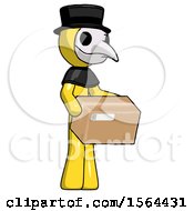 Poster, Art Print Of Yellow Plague Doctor Man Holding Package To Send Or Recieve In Mail