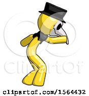 Poster, Art Print Of Yellow Plague Doctor Man Sneaking While Reaching For Something