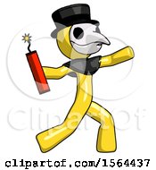 Poster, Art Print Of Yellow Plague Doctor Man Throwing Dynamite