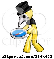 Poster, Art Print Of Yellow Plague Doctor Man Walking With Large Compass