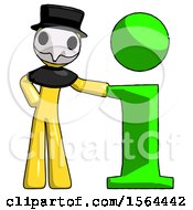 Poster, Art Print Of Yellow Plague Doctor Man With Info Symbol Leaning Up Against It