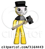 Poster, Art Print Of Yellow Plague Doctor Man With Sledgehammer Standing Ready To Work Or Defend