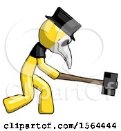 Poster, Art Print Of Yellow Plague Doctor Man Hitting With Sledgehammer Or Smashing Something