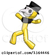 Poster, Art Print Of Yellow Plague Doctor Man Running Away In Hysterical Panic Direction Left