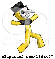 Poster, Art Print Of Yellow Plague Doctor Man Running Away In Hysterical Panic Direction Right