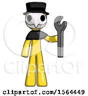 Poster, Art Print Of Yellow Plague Doctor Man Holding Wrench Ready To Repair Or Work