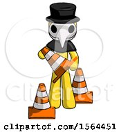 Poster, Art Print Of Yellow Plague Doctor Man Holding A Traffic Cone