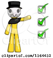 Poster, Art Print Of Yellow Plague Doctor Man Standing By List Of Checkmarks