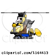 Poster, Art Print Of Yellow Plague Doctor Man Flying In Gyrocopter Front Side Angle View