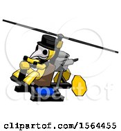 Yellow Plague Doctor Man Flying In Gyrocopter Front Side Angle Top View