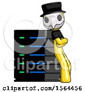 Poster, Art Print Of Yellow Plague Doctor Man Resting Against Server Rack Viewed At Angle