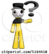 Poster, Art Print Of Yellow Plague Doctor Man Holding Question Mark To Right