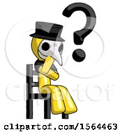 Poster, Art Print Of Yellow Plague Doctor Man Question Mark Concept Sitting On Chair Thinking