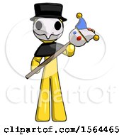 Poster, Art Print Of Yellow Plague Doctor Man Holding Jester Diagonally