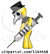 Yellow Plague Doctor Man Using Syringe Giving Injection