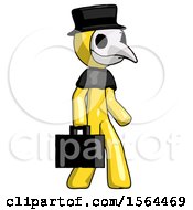 Poster, Art Print Of Yellow Plague Doctor Man Walking With Briefcase To The Right