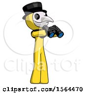 Poster, Art Print Of Yellow Plague Doctor Man Holding Binoculars Ready To Look Right