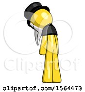 Poster, Art Print Of Yellow Plague Doctor Man Depressed With Head Down Back To Viewer Left
